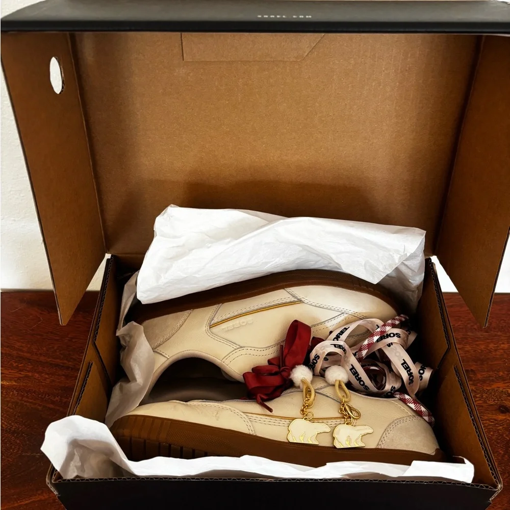 SOREL ONA Drift Shoes Sneakers Cream White Coral Pink Ribbon Laces size 9 Womens
